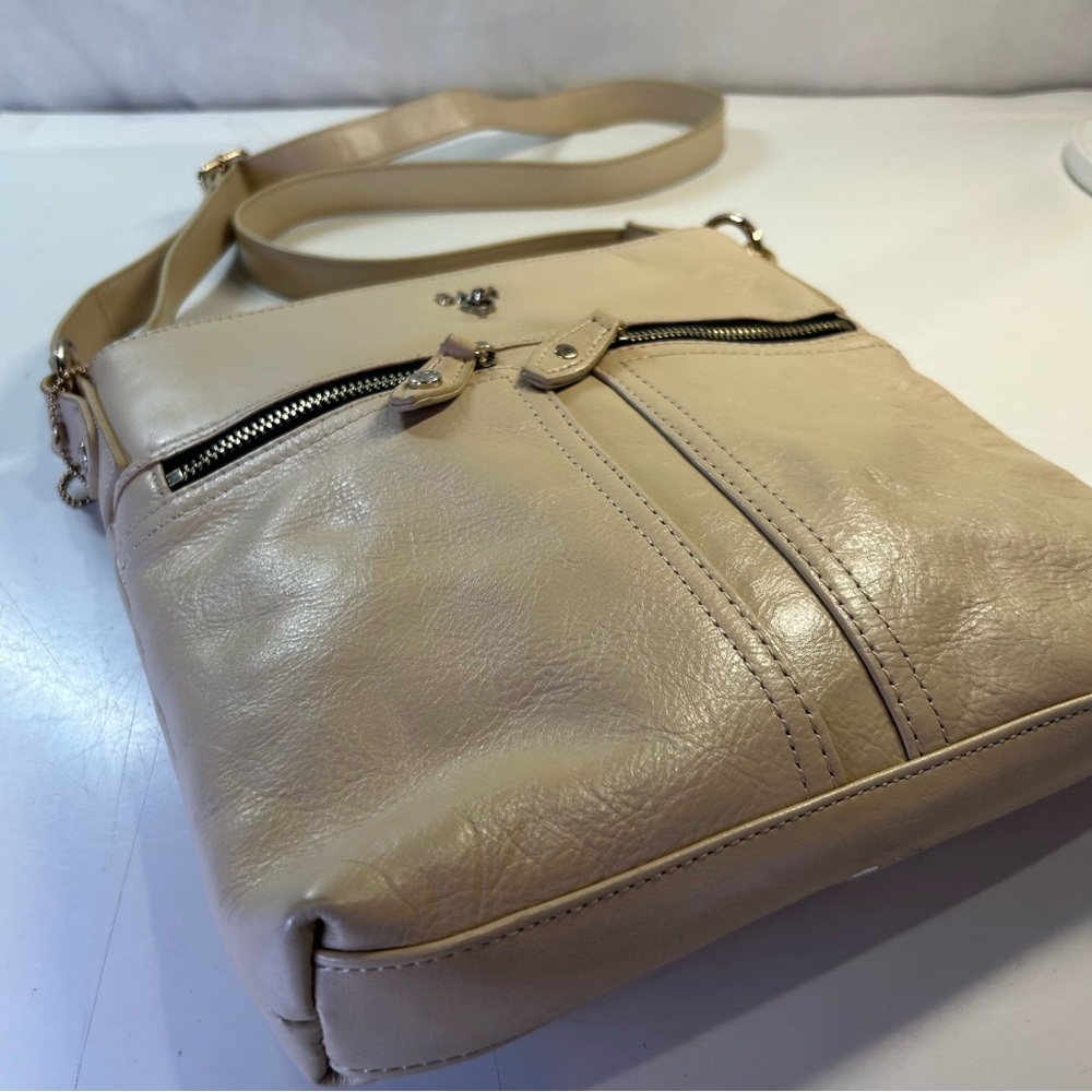 BACI Italy Cream Leather Crossbody Shoulder Bag, Heart Print Lining